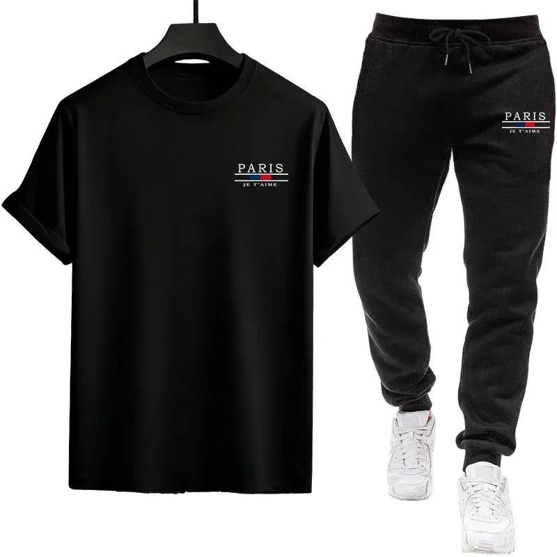 Casual Sportswear Tee and Sweatpants Comfortable Outdoor Home Wear T-shirts New in Mens Summer Tracksuit Two Piece Set