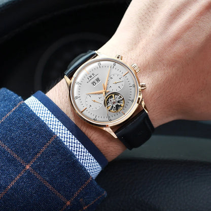 Montre Homme Luxury Brand Watches for Men Automatic Self Winding Mens Watch Leather Date Waterproof Men Mechanical Wristwatches