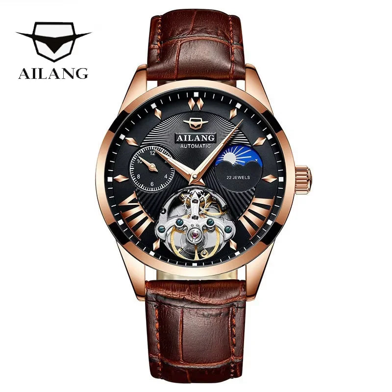 Reloj Hombre Watches Mens AILANG Top Brand Luxury Rose Gold Skeleton Tourbillon Automatic Mechanical Watch for Men Waterproof