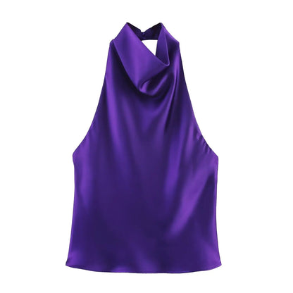 TFMLN 2025 Women Sexy Halter Top Spring Summer Sexy Backless High Street Waistcoat Female Fashion Solid Elegant Halter Neck Tops