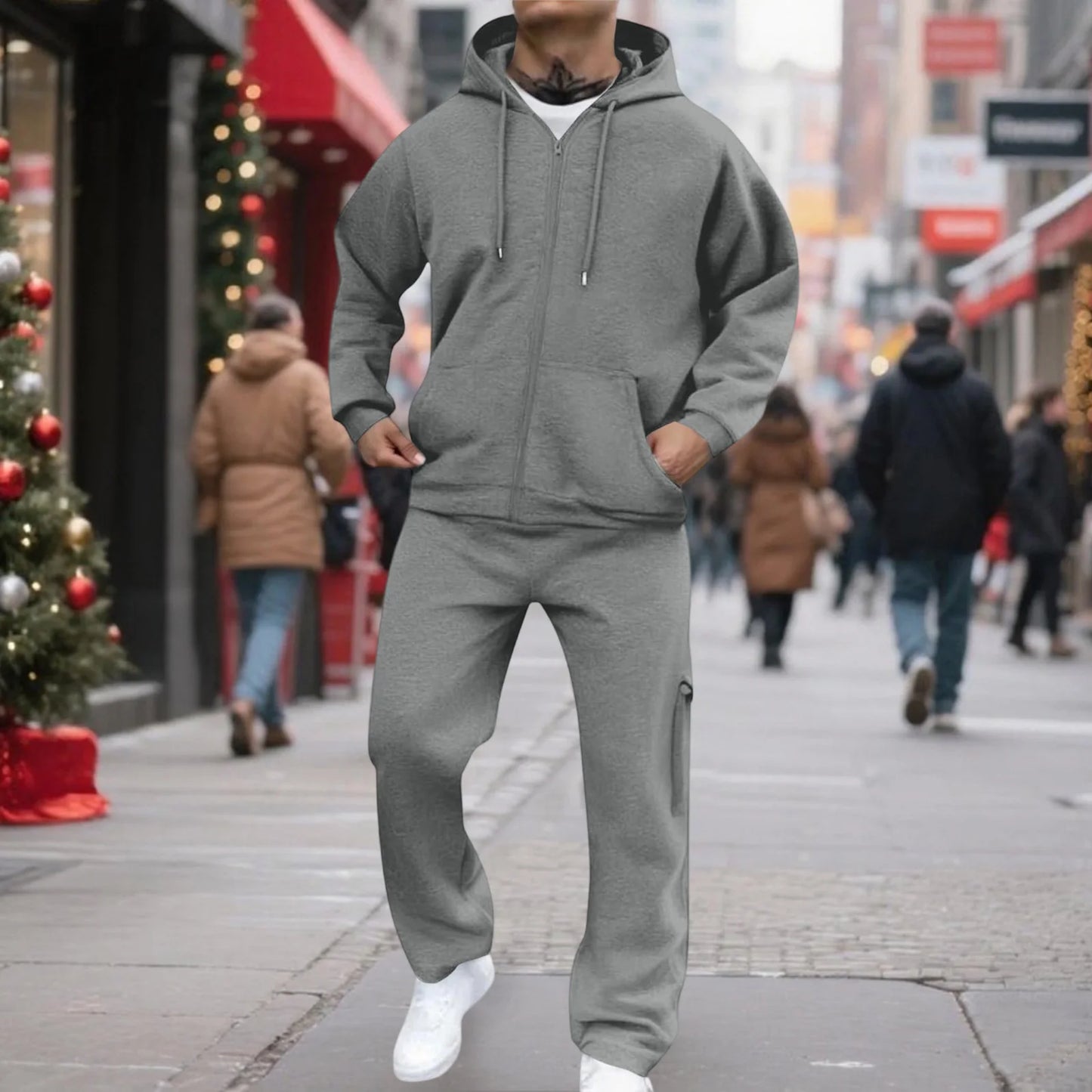 Mens Track Suits 2 Piece Set Sweatsuit Fleece Zip Up Hoodie and Sweatpants Jogging Suit Lounge Outfit  Ropa De Gym para Hombre