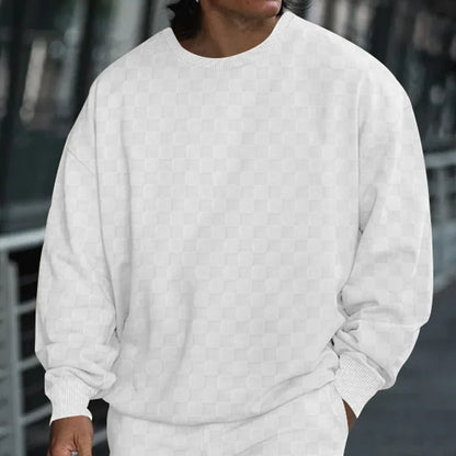 Cross-border men's clothing autumn and winter heavy jacquard checkerboard round neck casual bottoming shirt knitted long sleeves