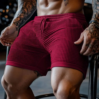 Men's Oversized Stretch Waffle Shorts - Athletic Gym Fitness Running Casual Comfort Breathable Quick Dry Elastic Waist Summer Sh