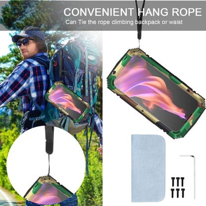 For iPhone 15 14 Pro 13 Pro Max Aluminum Metal Armor Phone Case With Screen Tempered Glass Heavy Duty Outdoor Shockproof Cover