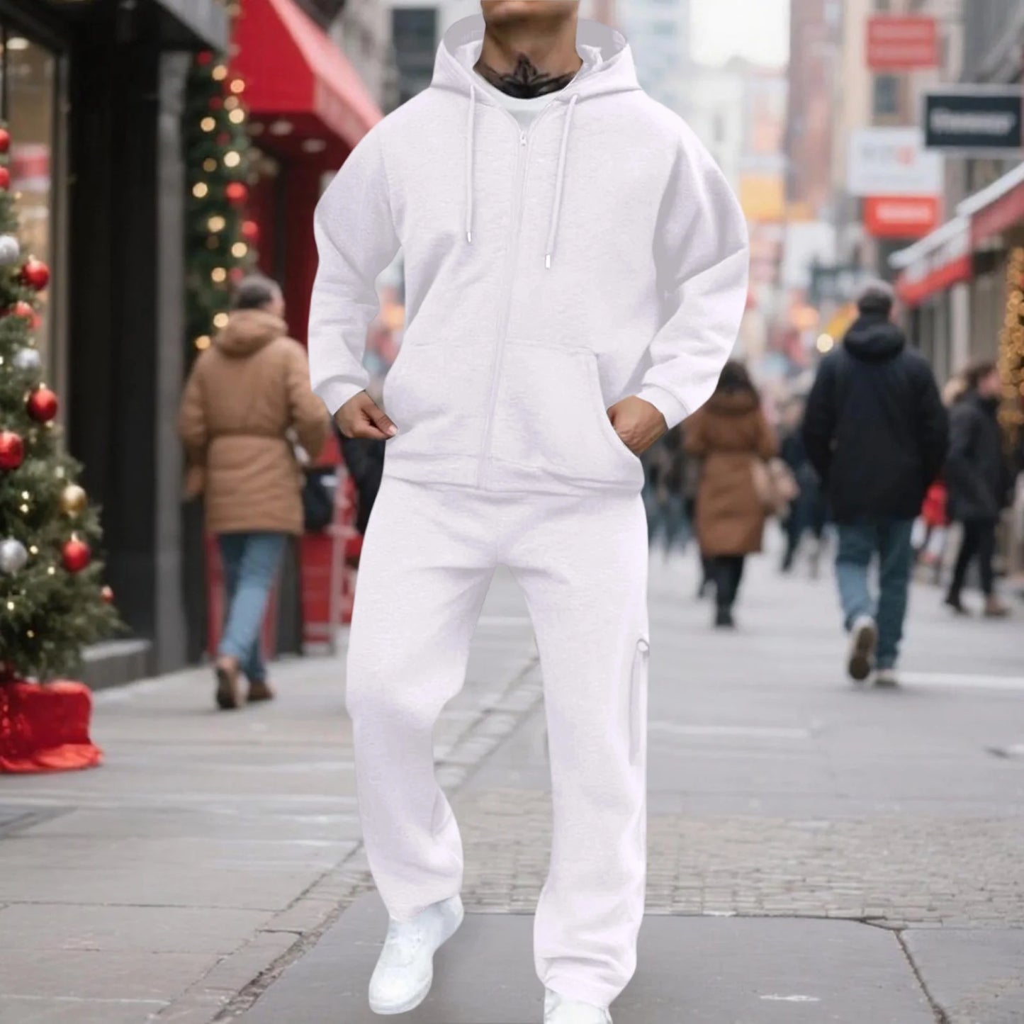 Mens Track Suits 2 Piece Set Sweatsuit Fleece Zip Up Hoodie and Sweatpants Jogging Suit Lounge Outfit  Ropa De Gym para Hombre