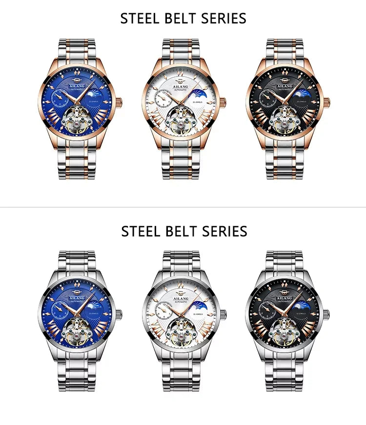 Reloj Hombre Watches Mens AILANG Top Brand Luxury Rose Gold Skeleton Tourbillon Automatic Mechanical Watch for Men Waterproof