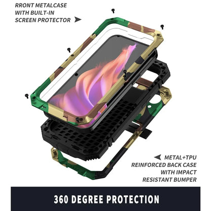 For iPhone 15 14 Pro 13 Pro Max Aluminum Metal Armor Phone Case With Screen Tempered Glass Heavy Duty Outdoor Shockproof Cover