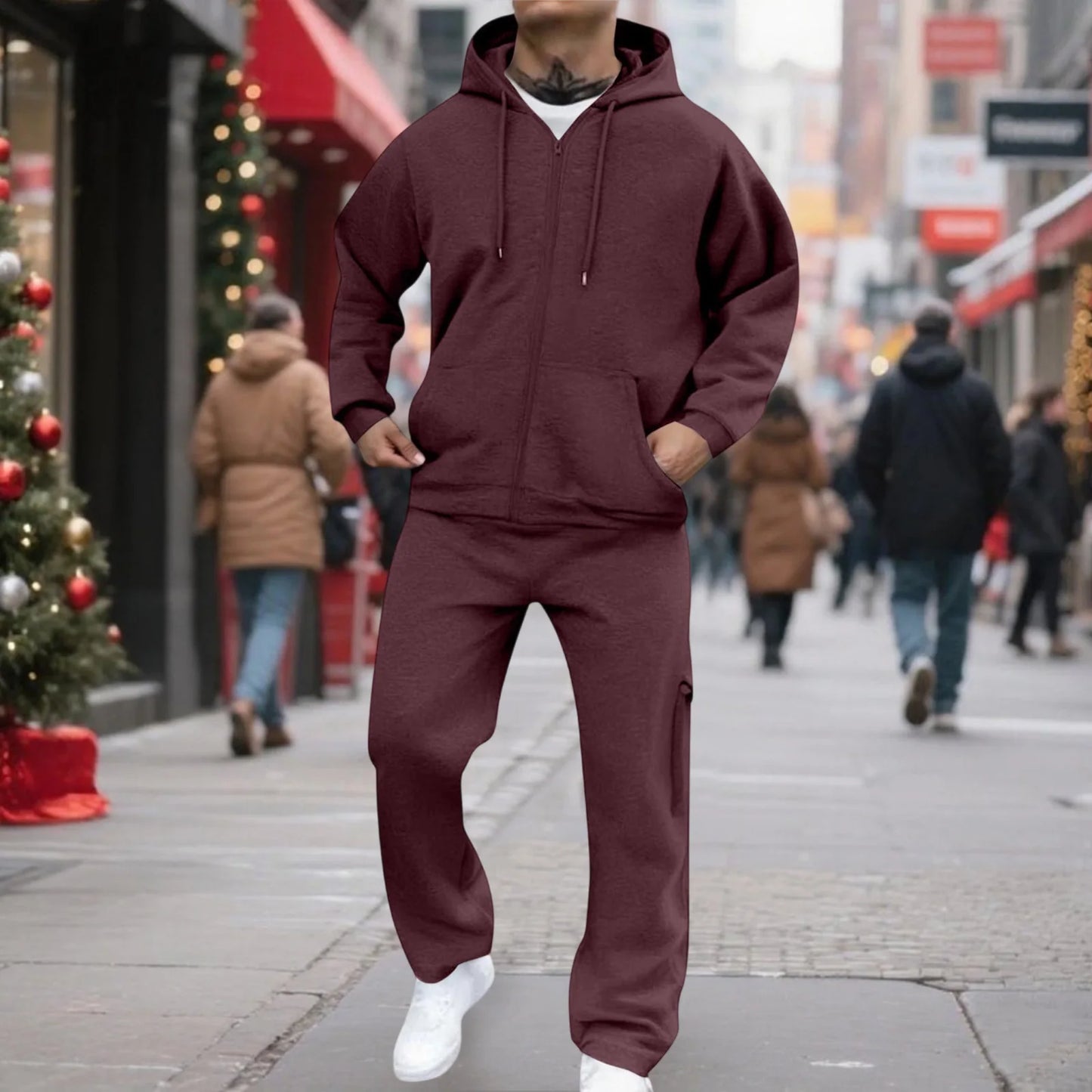 Mens Track Suits 2 Piece Set Sweatsuit Fleece Zip Up Hoodie and Sweatpants Jogging Suit Lounge Outfit  Ropa De Gym para Hombre