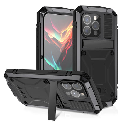 For iPhone 15 14 Pro 13 Pro Max Aluminum Metal Armor Phone Case With Screen Tempered Glass Heavy Duty Outdoor Shockproof Cover
