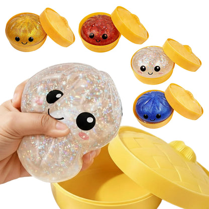 Glitter Dumpling - Glitter Dumpling Squishy, Dumplings Squeeze Sensory Stress Relief Toy with Food Steamer for Adults & Kids
