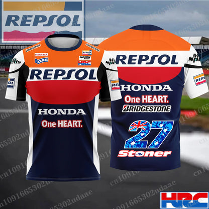 Vintage Style REPSOL Honda Racing Men's Summer Breathable Sports T-Shirt Track Short Sleeve