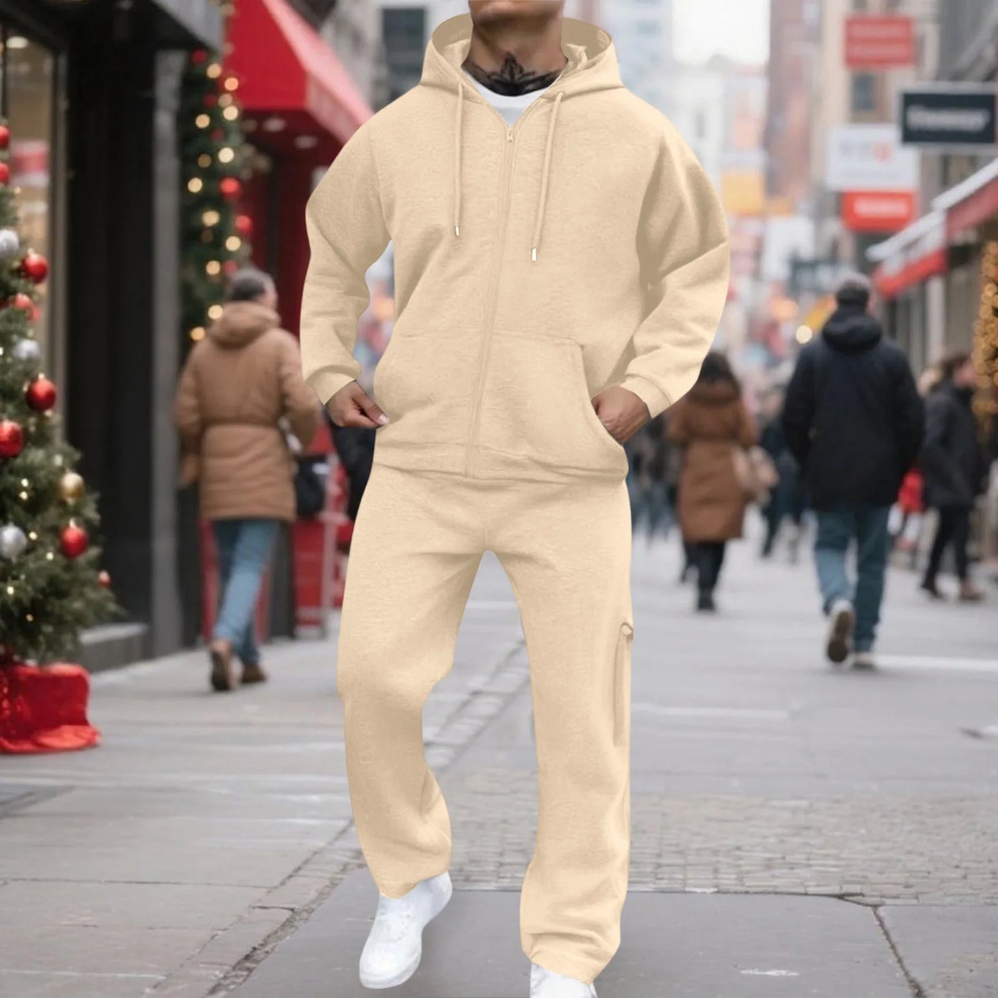 Mens Track Suits 2 Piece Set Sweatsuit Fleece Zip Up Hoodie and Sweatpants Jogging Suit Lounge Outfit  Ropa De Gym para Hombre