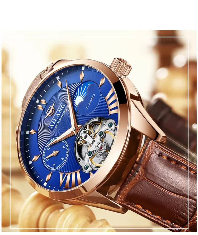 Reloj Hombre Watches Mens AILANG Top Brand Luxury Rose Gold Skeleton Tourbillon Automatic Mechanical Watch for Men Waterproof