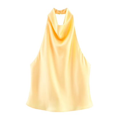 TFMLN 2025 Women Sexy Halter Top Spring Summer Sexy Backless High Street Waistcoat Female Fashion Solid Elegant Halter Neck Tops