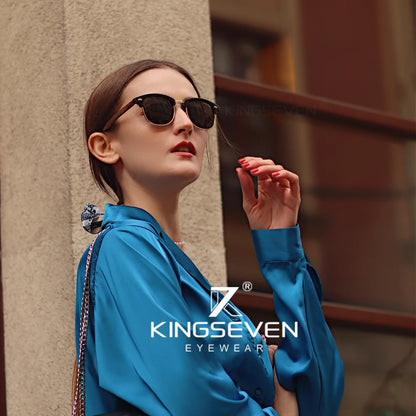 KINGSEVEN Handmade Black Walnut Wooden Sunglasses Men Polarized UV400 Protection Semi-Rimless Retro Eyewear Women For Driving