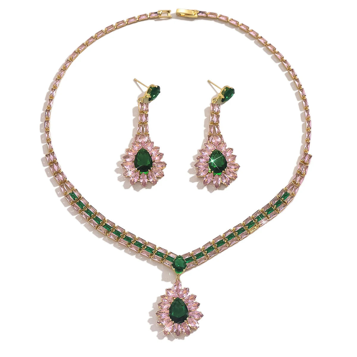 Bridal Accessories Fashion Necklace Earrings 2-piece Set Water Drop Diamond Jewelry Women's Simple Light Luxury Wholesale