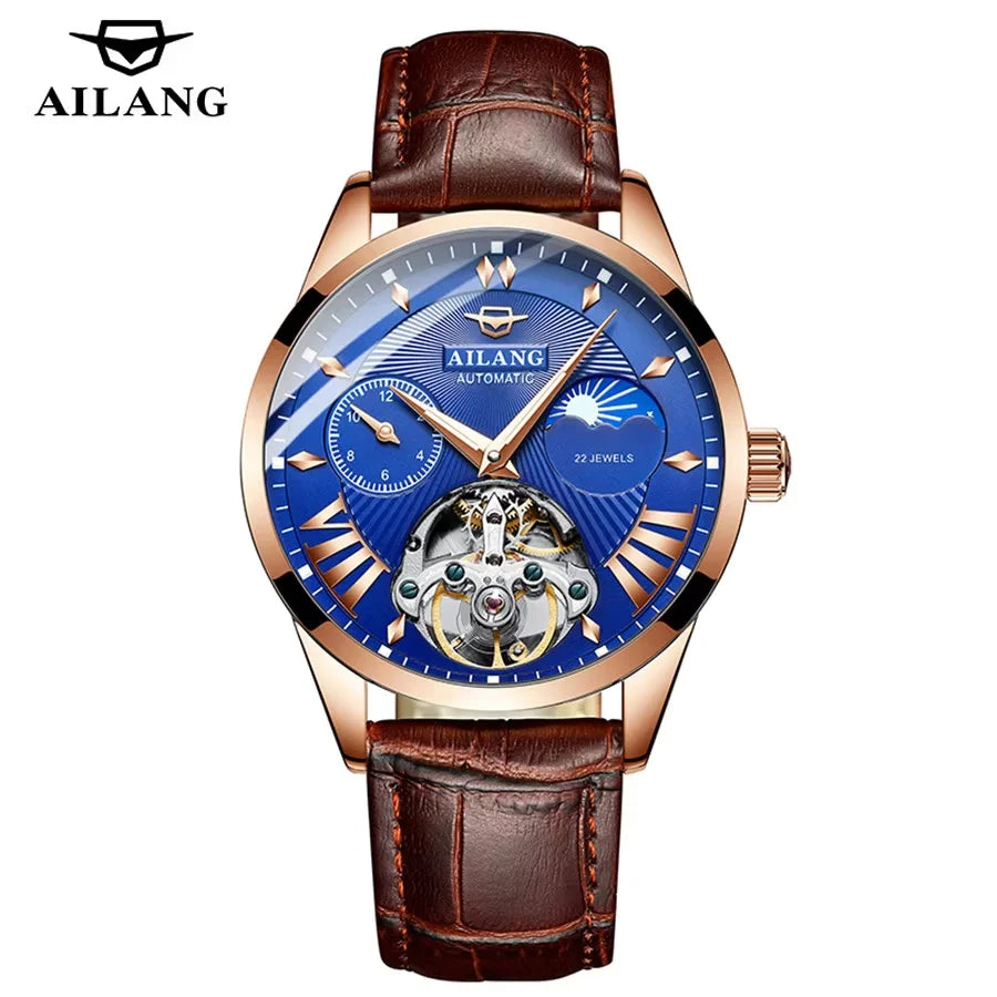 Reloj Hombre Watches Mens AILANG Top Brand Luxury Rose Gold Skeleton Tourbillon Automatic Mechanical Watch for Men Waterproof
