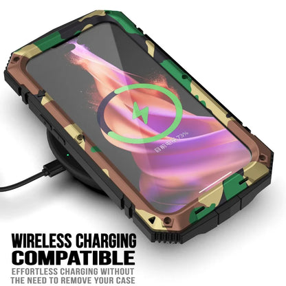 For iPhone 15 14 Pro 13 Pro Max Aluminum Metal Armor Phone Case With Screen Tempered Glass Heavy Duty Outdoor Shockproof Cover