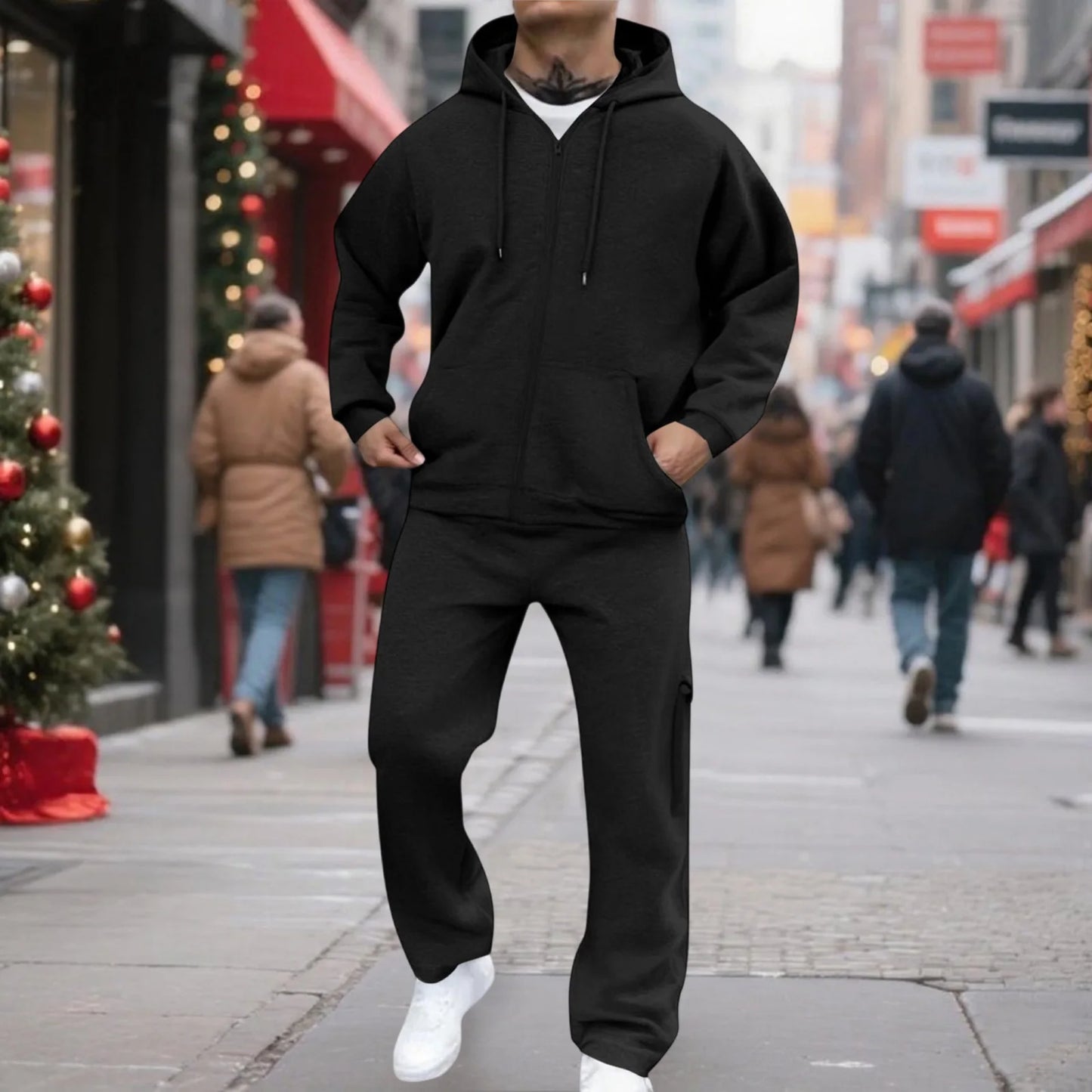 Mens Track Suits 2 Piece Set Sweatsuit Fleece Zip Up Hoodie and Sweatpants Jogging Suit Lounge Outfit  Ropa De Gym para Hombre