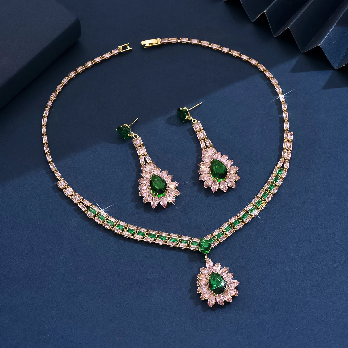 Bridal Accessories Fashion Necklace Earrings 2-piece Set Water Drop Diamond Jewelry Women's Simple Light Luxury Wholesale