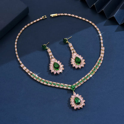 Bridal Accessories Fashion Necklace Earrings 2-piece Set Water Drop Diamond Jewelry Women's Simple Light Luxury Wholesale