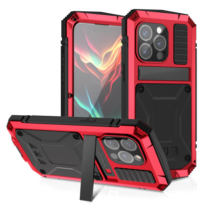 For iPhone 15 14 Pro 13 Pro Max Aluminum Metal Armor Phone Case With Screen Tempered Glass Heavy Duty Outdoor Shockproof Cover