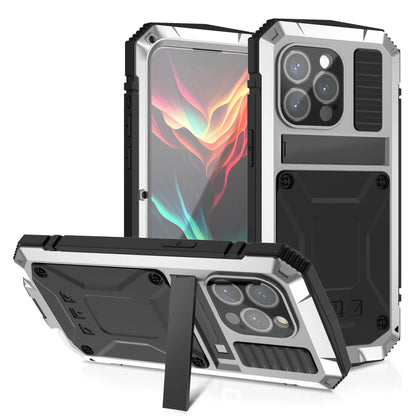 For iPhone 15 14 Pro 13 Pro Max Aluminum Metal Armor Phone Case With Screen Tempered Glass Heavy Duty Outdoor Shockproof Cover