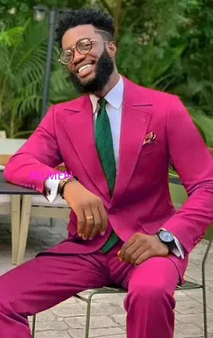 Men's Suits Handsome High Quality Orange Men Wedding Tuxedos 2 Pieces Groom Pants  Prom Jacket Blazer  Men Clothing