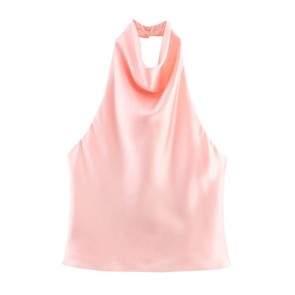 TFMLN 2025 Women Sexy Halter Top Spring Summer Sexy Backless High Street Waistcoat Female Fashion Solid Elegant Halter Neck Tops