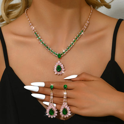 Bridal Accessories Fashion Necklace Earrings 2-piece Set Water Drop Diamond Jewelry Women's Simple Light Luxury Wholesale