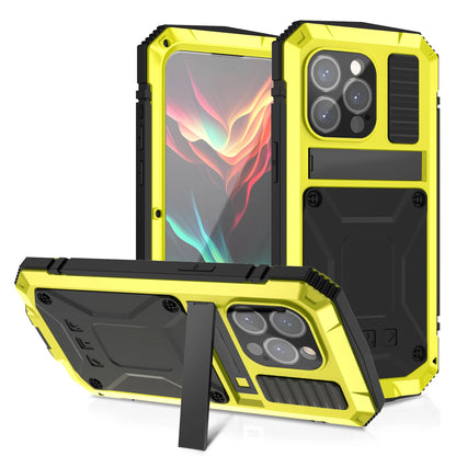For iPhone 15 14 Pro 13 Pro Max Aluminum Metal Armor Phone Case With Screen Tempered Glass Heavy Duty Outdoor Shockproof Cover