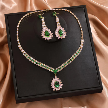 Bridal Accessories Fashion Necklace Earrings 2-piece Set Water Drop Diamond Jewelry Women's Simple Light Luxury Wholesale