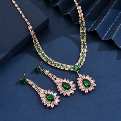 Bridal Accessories Fashion Necklace Earrings 2-piece Set Water Drop Diamond Jewelry Women's Simple Light Luxury Wholesale