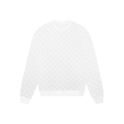 Cross-border men's clothing autumn and winter heavy jacquard checkerboard round neck casual bottoming shirt knitted long sleeves