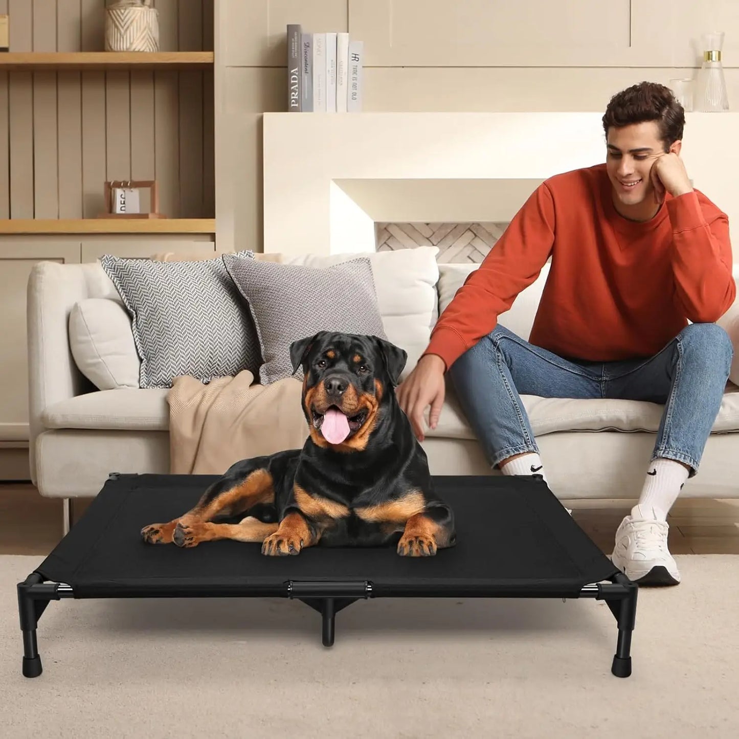 Love&go Elevated Dog Bed with Metal Frame, Cooling Raised Pet Cot for Dog and Cat