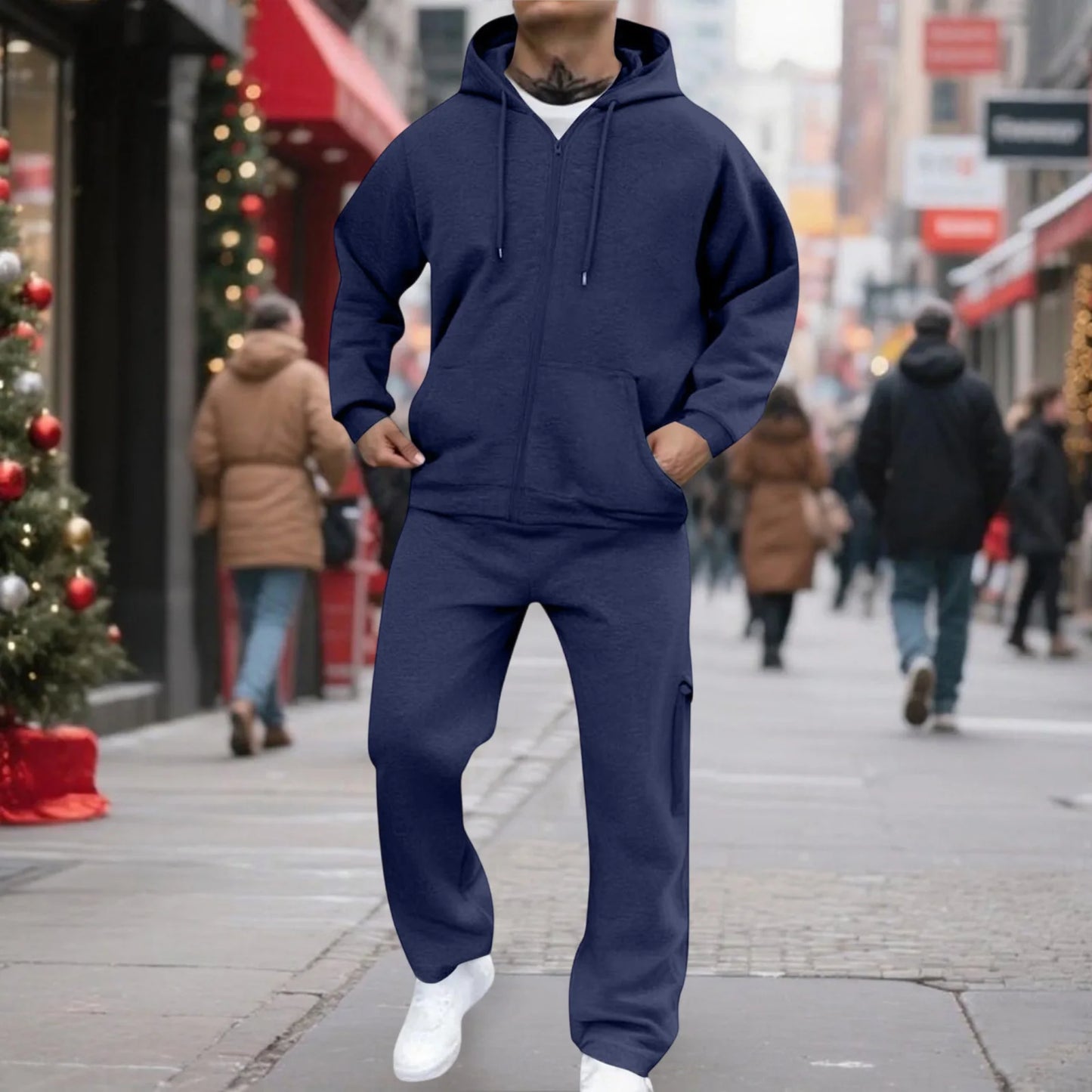Mens Track Suits 2 Piece Set Sweatsuit Fleece Zip Up Hoodie and Sweatpants Jogging Suit Lounge Outfit  Ropa De Gym para Hombre