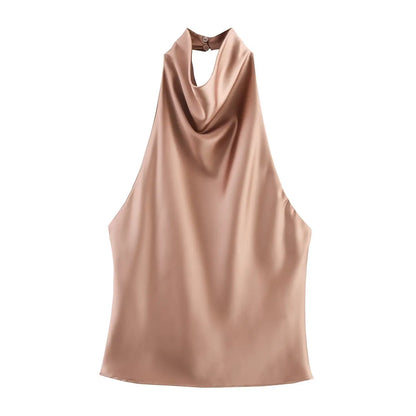 TFMLN 2025 Women Sexy Halter Top Spring Summer Sexy Backless High Street Waistcoat Female Fashion Solid Elegant Halter Neck Tops