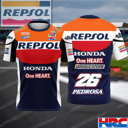 Vintage Style REPSOL Honda Racing Men's Summer Breathable Sports T-Shirt Track Short Sleeve